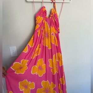 Hot pink and orange floral maxi with slit